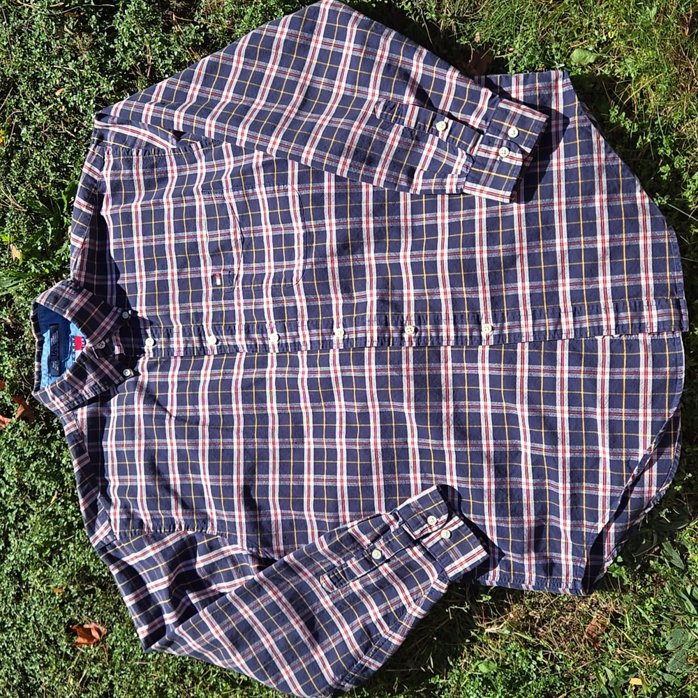 TOMMY HILFIGER ▪︎ Men's Plaid Shirt - Navy, Red, White & Yellow, Size L